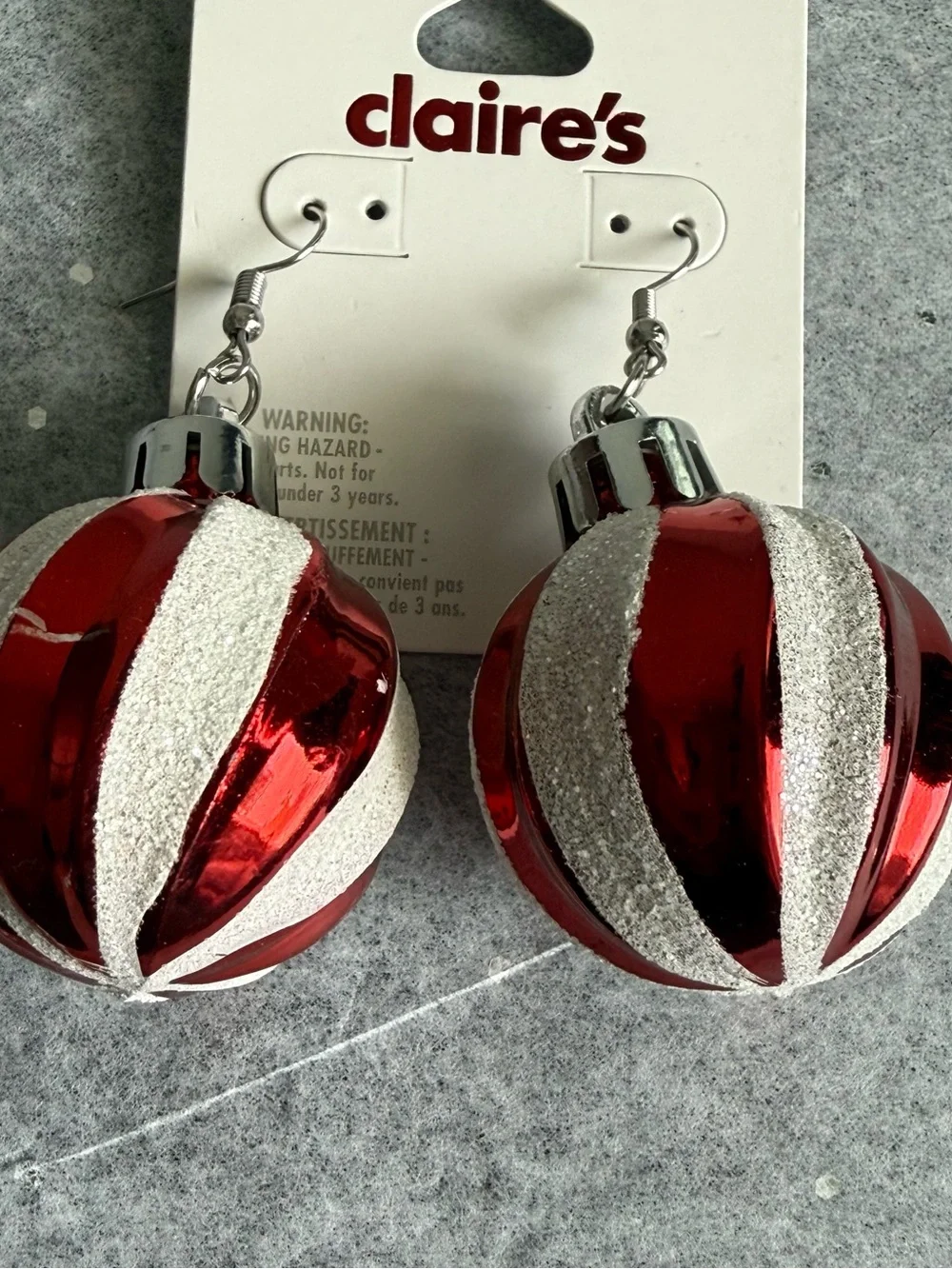 Claire's Red and Silver Sparkle Ornament Drop Earrings